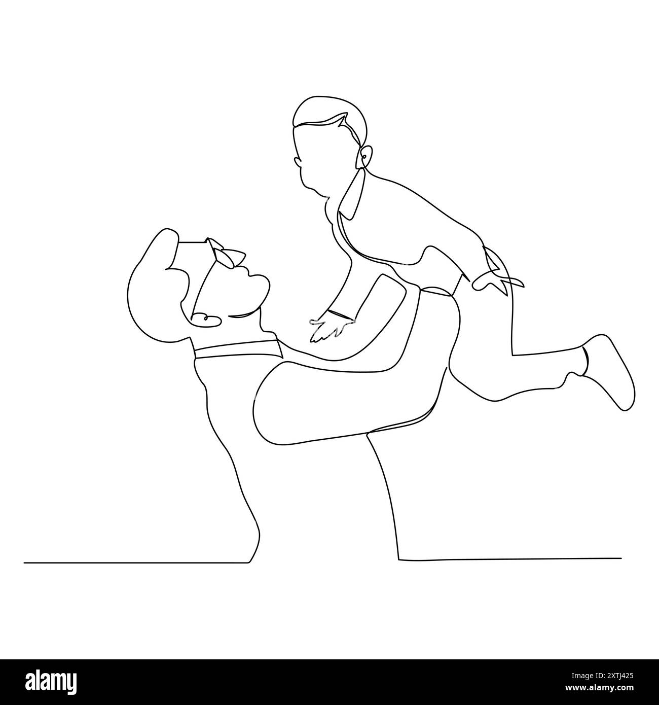Linea del giorno del padre art. Linea singola, disegno continuo di una linea. Padre che tiene in braccio il figlio. Vettore line art continuo. Happy Fathers Day Illustrazione Vettoriale