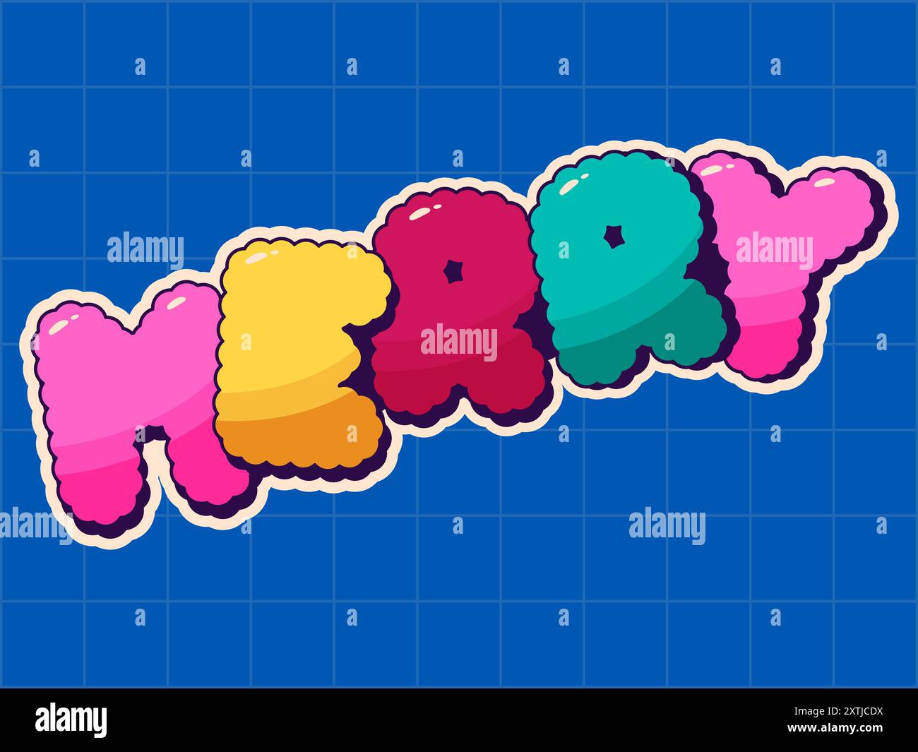 Groovy Christmas noel parola "Merry". Illustrazione Vettoriale