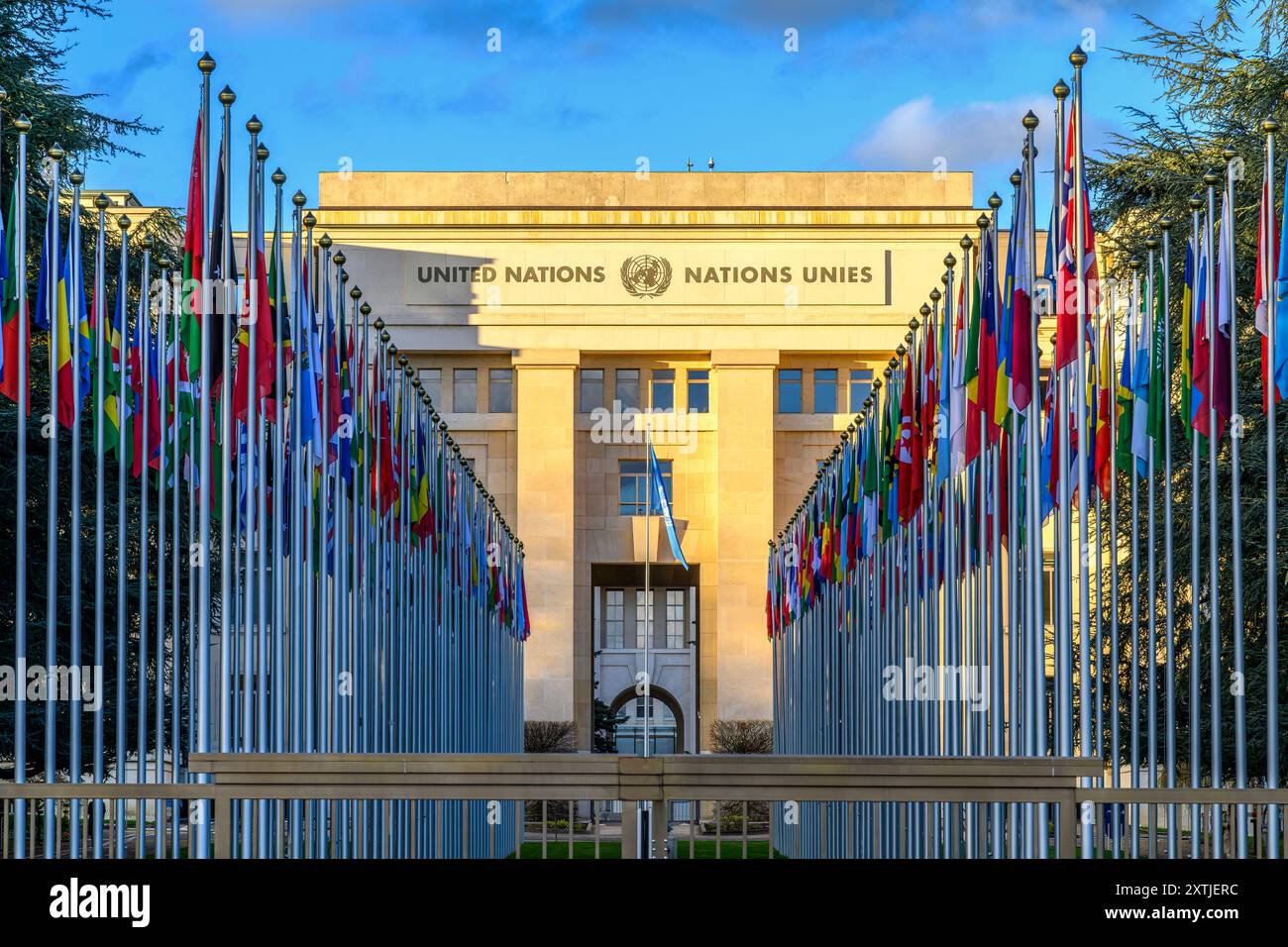 Nazioni Unite, Dipartimento degli affari politici - Nations Unies, Département des affaires politiques. Con sede nel quartiere delle Nazioni di Ginevra. Foto Stock