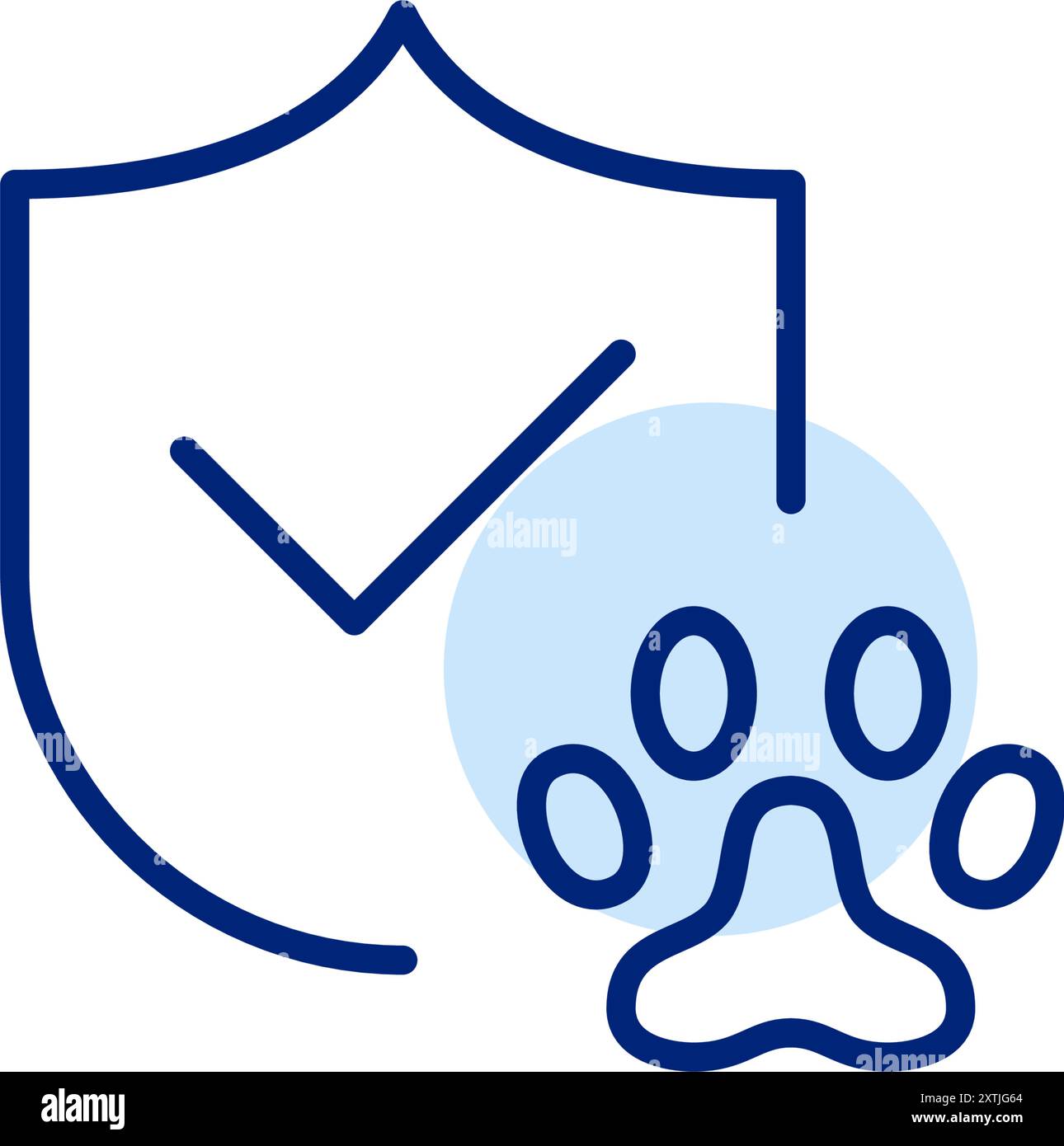 Scudo di sicurezza con segno di spunta e simbolo di zampa. Garanzia sul benessere degli animali, prodotti e servizi approvati dal veterinario per animali domestici. Pixel Perfect, modificabile Illustrazione Vettoriale