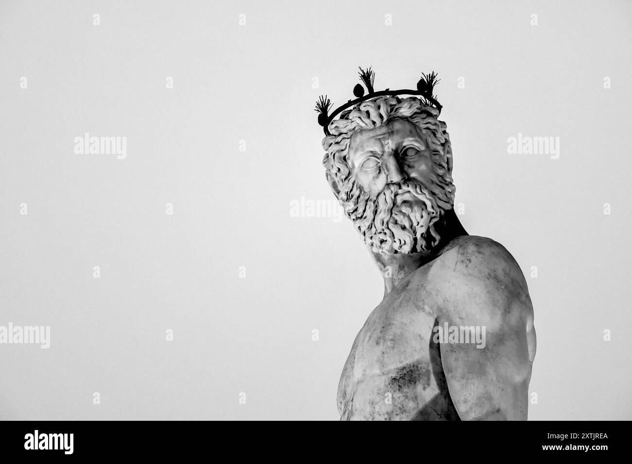 B&W Particolare della Fontana del Nettuno (XVI sec.), situata in Piazza della Signoria di fronte a Palazzo Vecchio, Firenze, Toscana, Italia Foto Stock