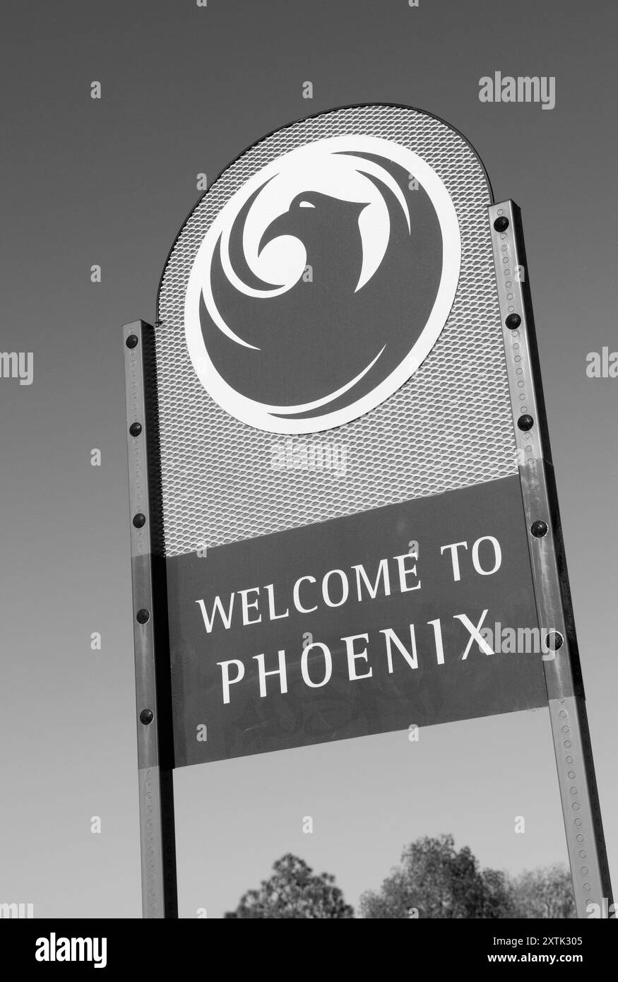 Benvenuto a Phoenix, Arizona: Cartello con la linea di confine che segna l'ingresso nella città sud-occidentale degli Stati Uniti. Foto Stock
