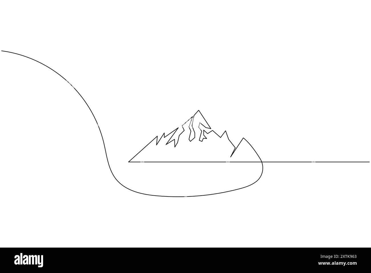 Disegno di una linea continua di montagna dell'icona vettoriale del contorno isolato Illustrazione Vettoriale