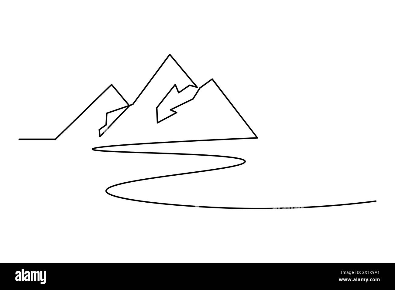 Disegno di una linea continua di montagna dell'icona vettoriale del contorno isolato Illustrazione Vettoriale