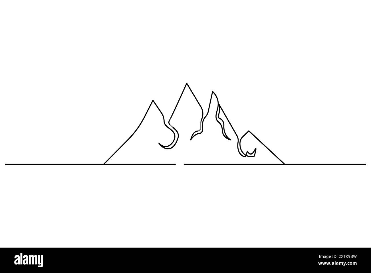 Disegno di una linea continua di montagna dell'icona vettoriale del contorno isolato Illustrazione Vettoriale