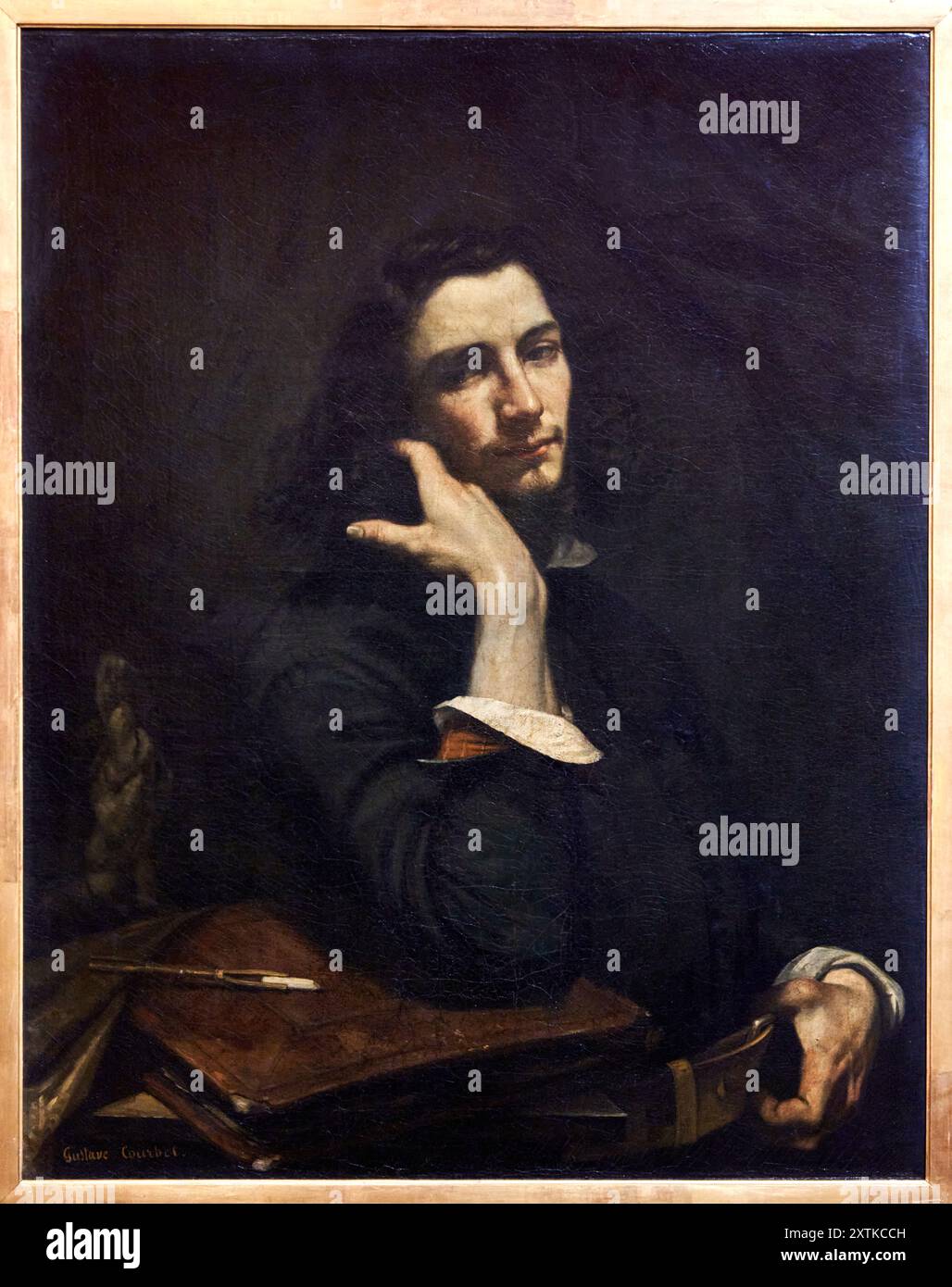 Gustave Courbet (Ornans 1819 - la Tour-de-Peilz, Suisse 1877), l'Homme à la ceinture de cuir, Portrait de l'Artiste, Vers 1845-1846, Musée d'Orsay, Pa Foto Stock