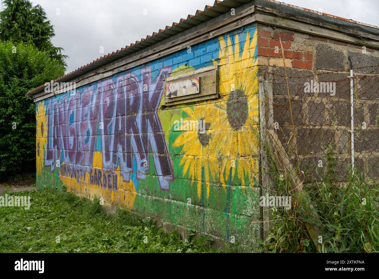 Langley Park, Contea di Durham, Regno Unito. Spruzza opere d'arte murali nella comunità in città. Foto Stock
