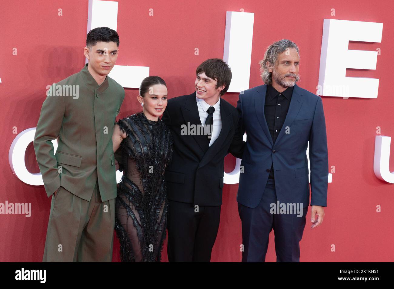 Londra, Regno Unito, 14 agosto 2024. (L-R) Archie Renaux, Cailee Spaeny, Spike Fearn e fede Alvarez partecipano all'Alien Romulus UK Gala Event al Cineworld, Leicester Square il 14 agosto 2024, a Londra, Inghilterra, Regno Unito. Credito: S.A.M./Alamy Live News Foto Stock