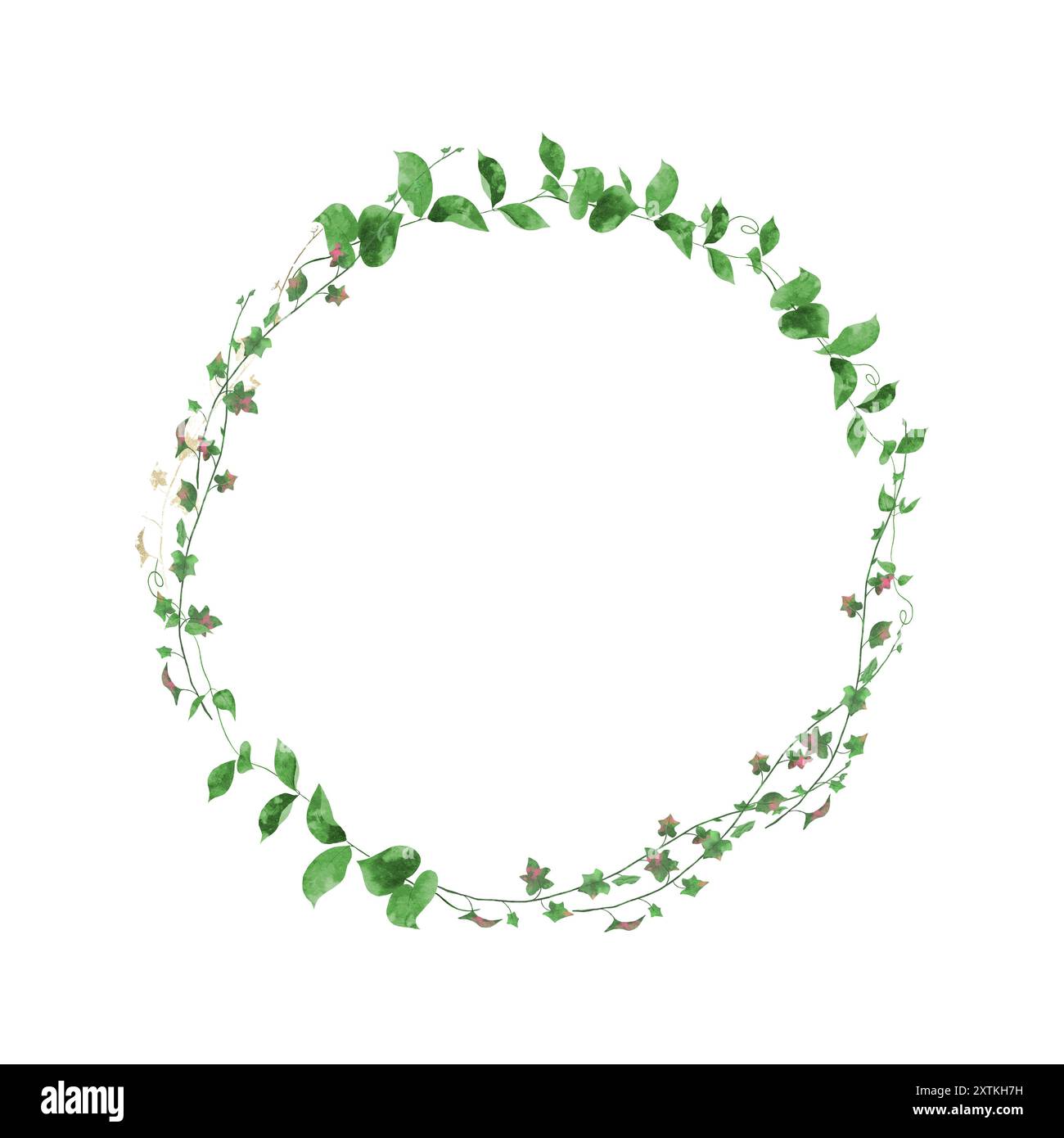 Corona di cornici disegnata a mano con foglie di verde tropicale e oro Foto Stock