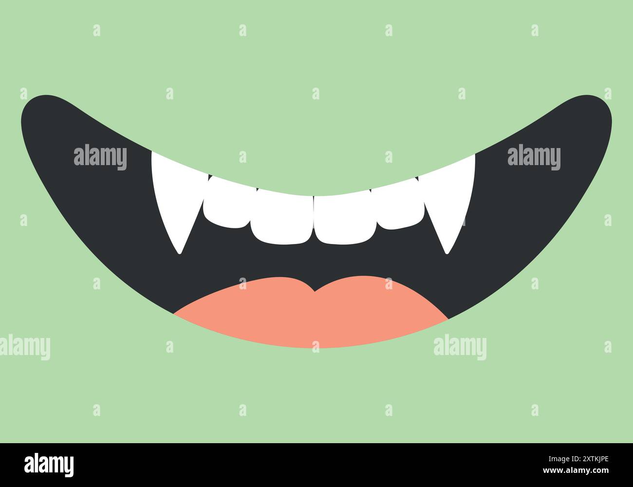 Cartone animato bocca sorridente di un mostro verde. Sorriso mostro con zanne. Stile infantile carino. Illustrazione vettoriale Illustrazione Vettoriale