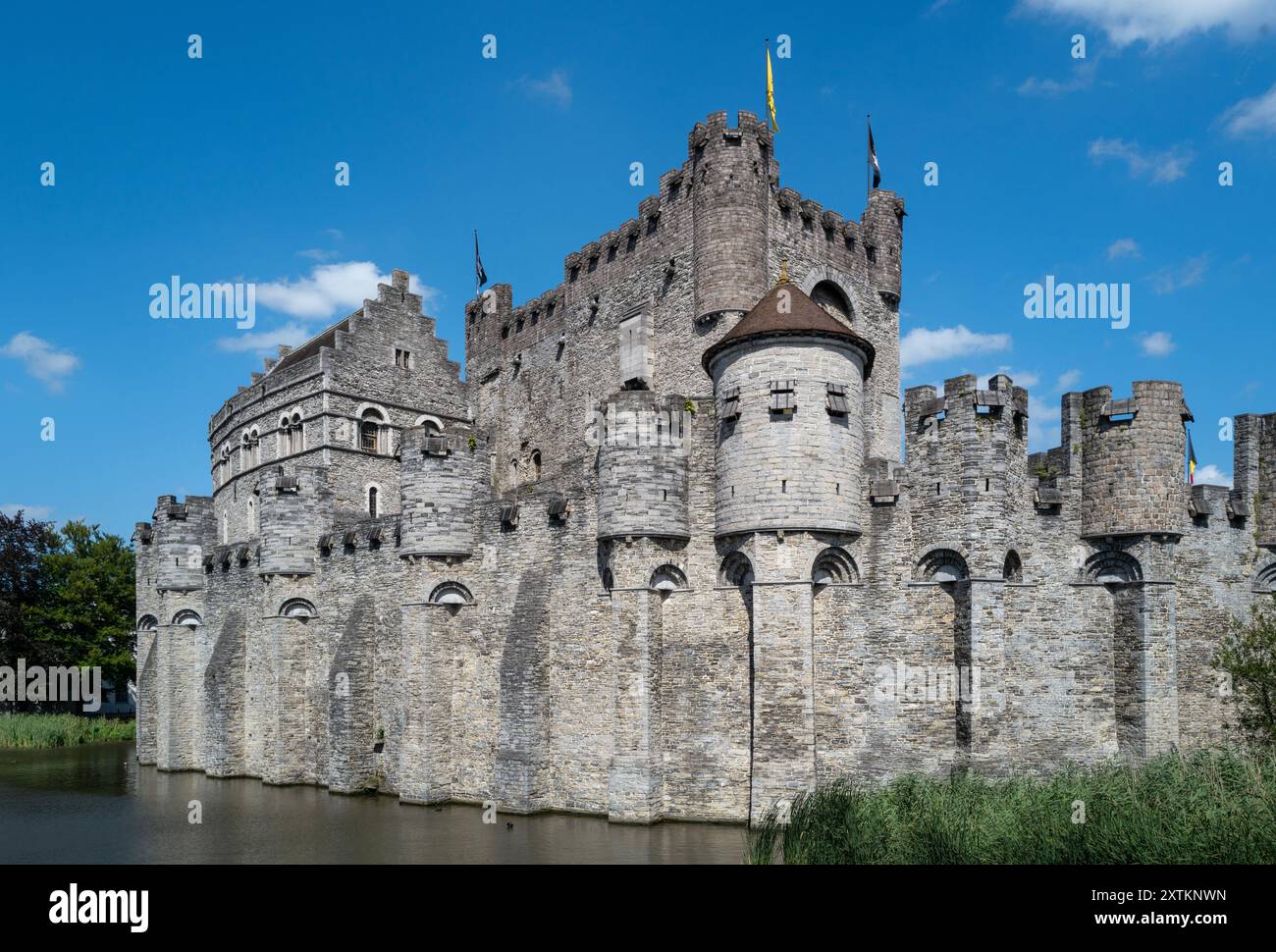 Castello di Gravensteen, situato nella città di Gand, Fiandre, Belgio Foto Stock