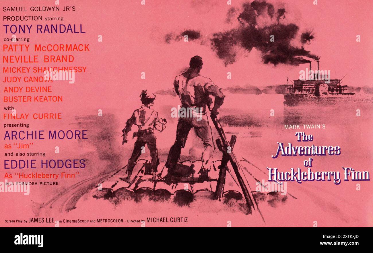 EDDIE HODGES nel ruolo di Hucklebeery Finn ARCHIE MOORE nel ruolo di Jim TONY RANDALL PATTY McCormack MARCHIO NEVILLE MICKEY SHAUGHNESSY JUDY CANOVA ANDY DEVINE BUSTER KEATON e FINLAY CURRIE nelle AVVENTURE DI HUCKLEBERRY FINN 1960 regista MICHAEL CURTIZ romanzo Mark Twain sceneggiatura James Lee Formosa Productions / Metro Goldwyn Mayer (MGM) Foto Stock