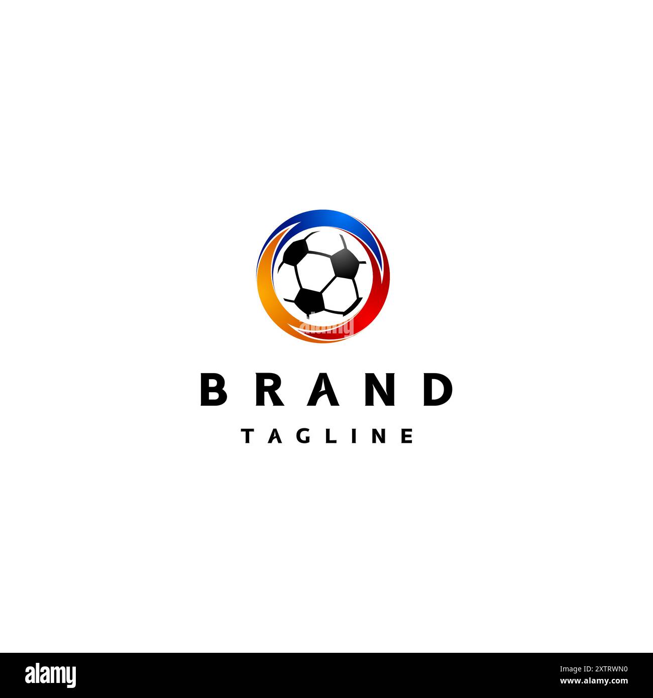 Pallone da calcio con tre frecce di rotazione. Tre frecce colorate con logo interno a pallina da calcio. Illustrazione Vettoriale