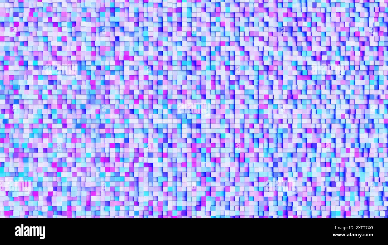 Motivo a mosaico astratto con cubi 3D colorati disposti in una griglia pixelata vivace e multicolore Foto Stock