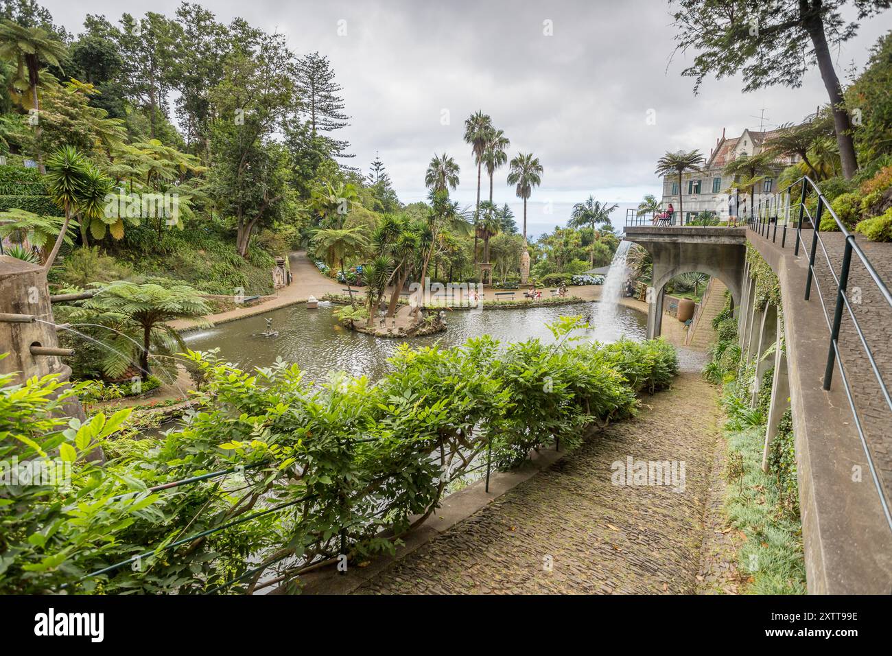 Affacciato su un pittoresco sentiero che conduce al bordo delle acque di Monte Palace Gardens vicino a Funchal, Madeira, nella foto del 31 luglio 2024. Foto Stock