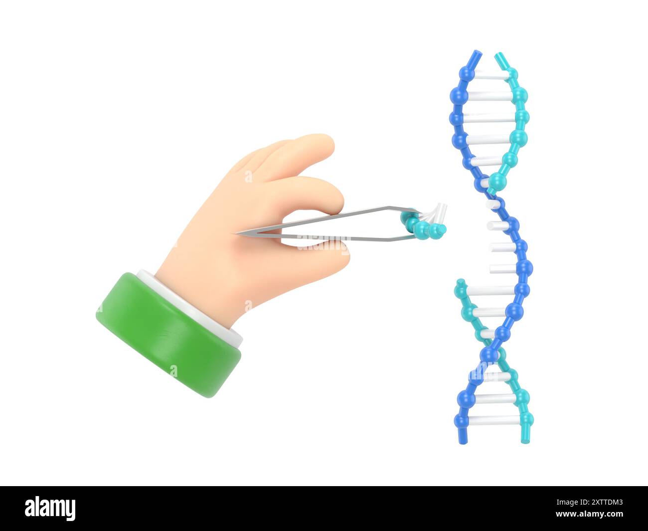 Icona movimento cartoni animati Mockup. Cambiare il concetto del DNA. DNA di manipolazione. Processo di sintesi. Il medico modifica l'elica. Ricerca di laboratorio.rendering 3D su bianco b Foto Stock