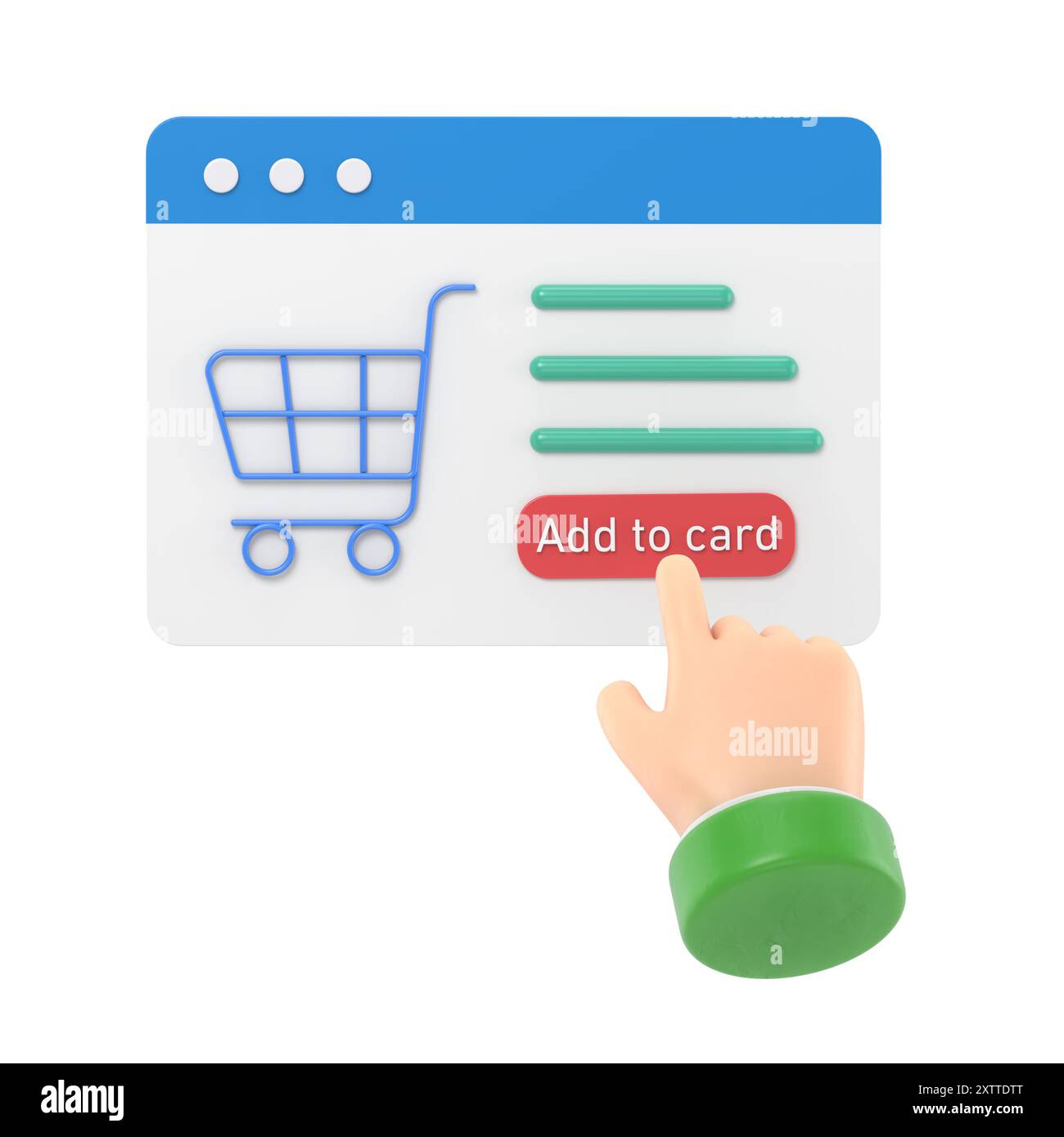 rendering 3d della shopping bag online per il prodotto da aggiungere alla scheda sul browser web. icona dello shopping online 3d con il mercato commerciale. icona 3d e carrello acquisti Foto Stock