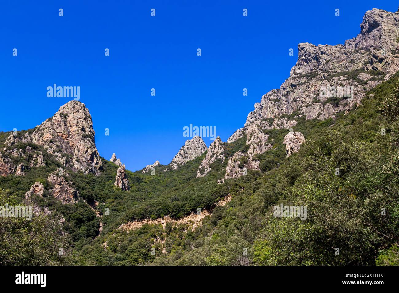 Vista del massiccio del Caroux e delle Gole di Erico. Haut-Languedoc, Occitanie, Francia Foto Stock