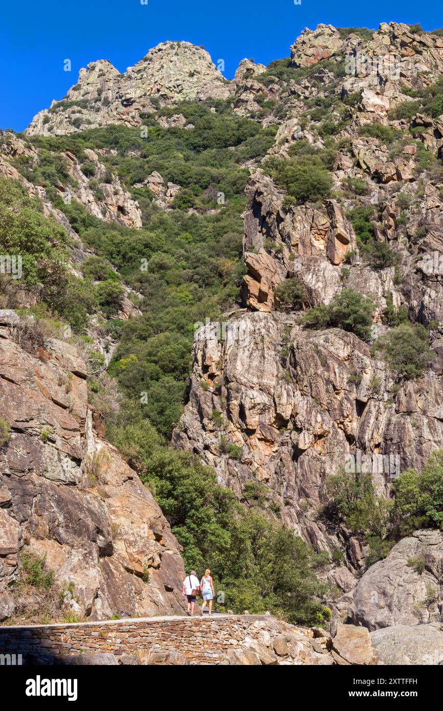 Vista del massiccio del Caroux e delle Gole di Erico. Haut-Languedoc, Occitanie, Francia Foto Stock