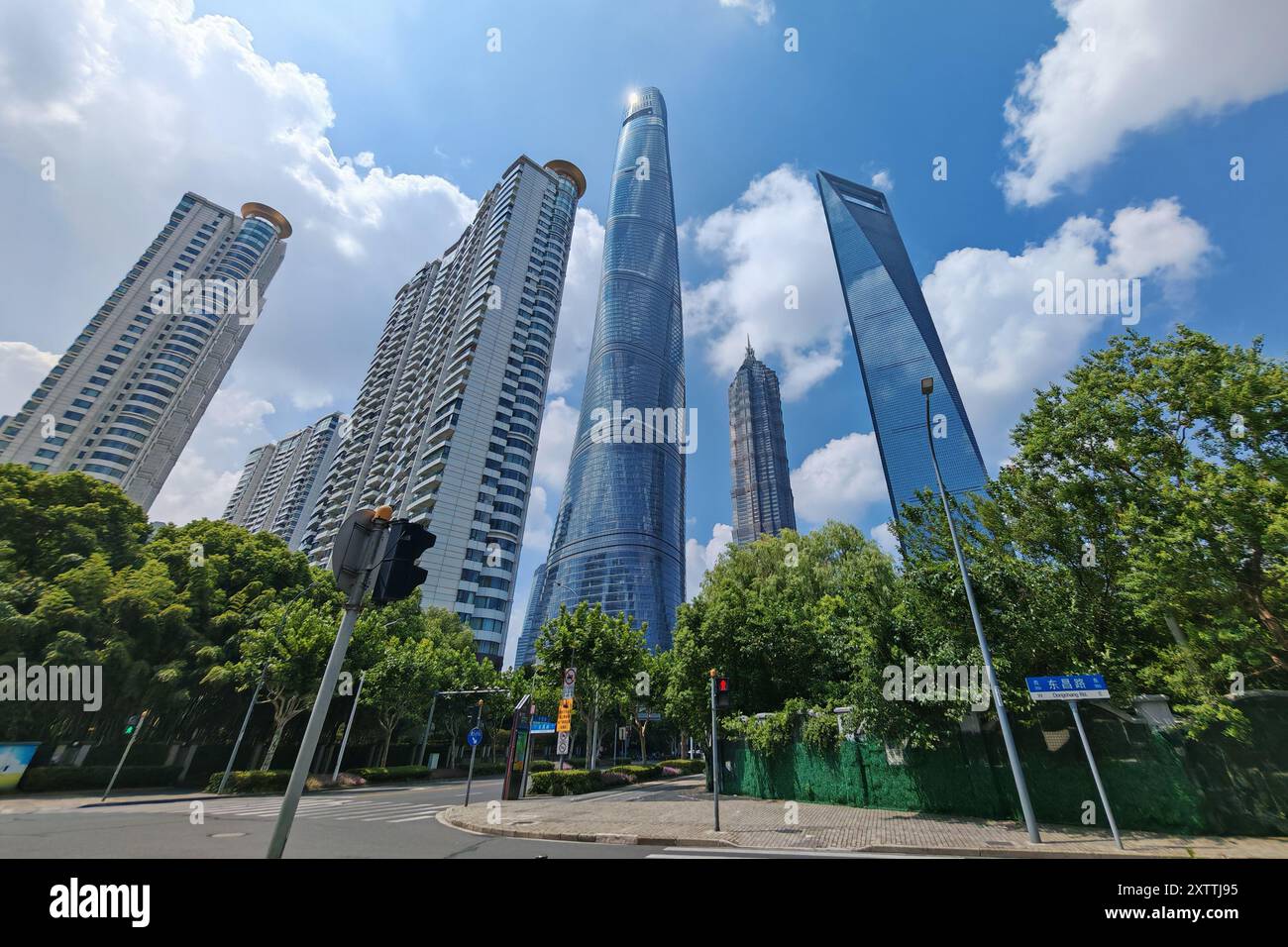 SHANGHAI, CINA - 16 AGOSTO 2024 - edifici alti sono visibili in via Lujiazui nel quartiere Pudong di Shanghai, Cina, 16 agosto 2024. Foto Stock