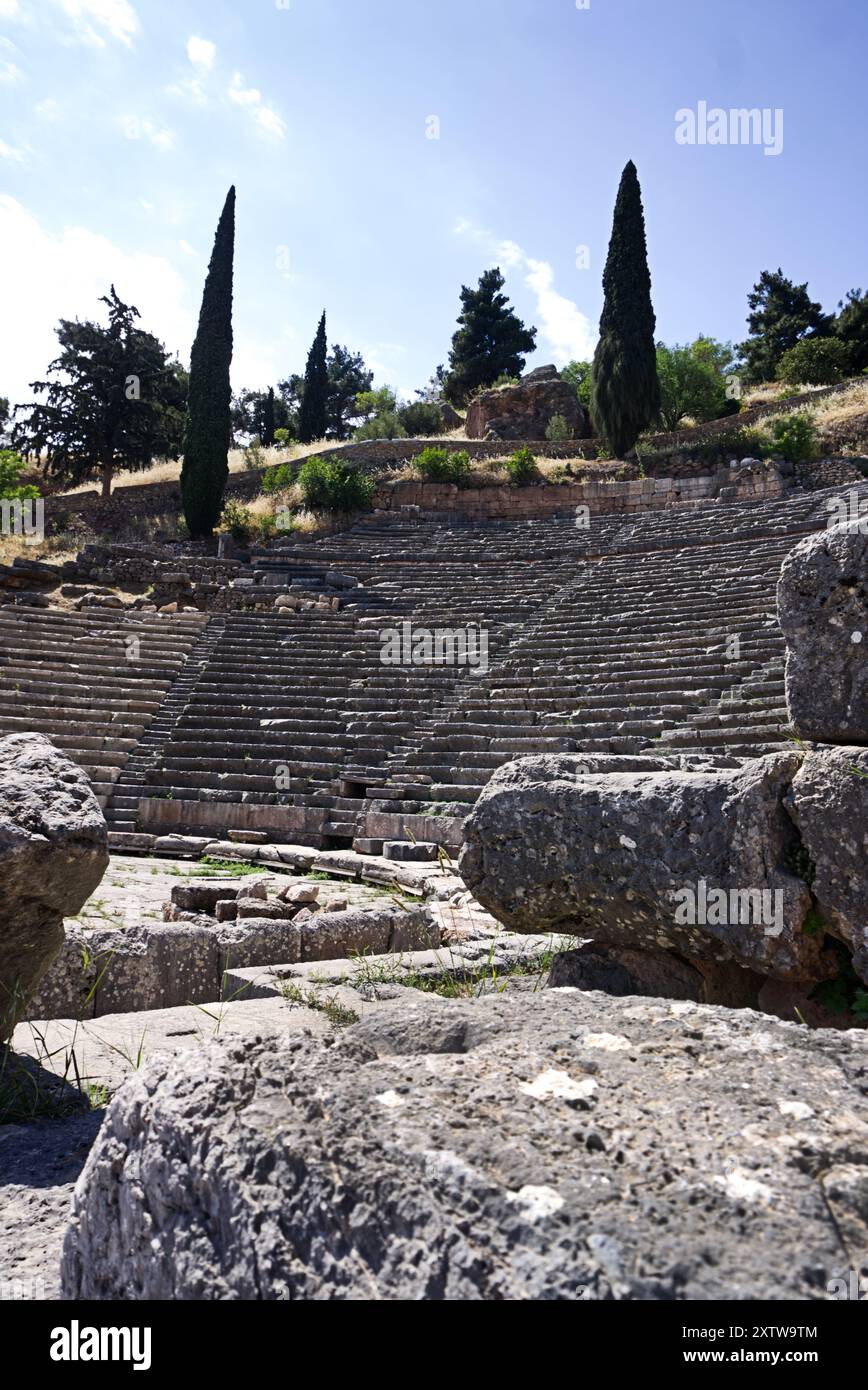 Rovina dell'anfiteatro a Delfi Foto Stock