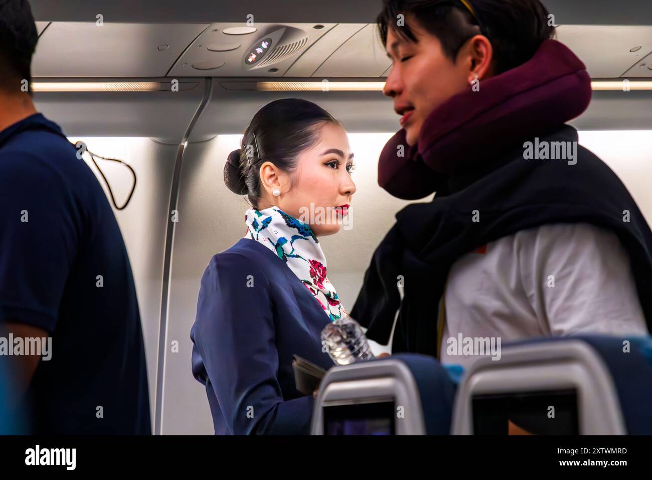 Equipaggio di cabina Philippine Airlines su voli internazionali, da Bangkok a Manila, Filippine Foto Stock