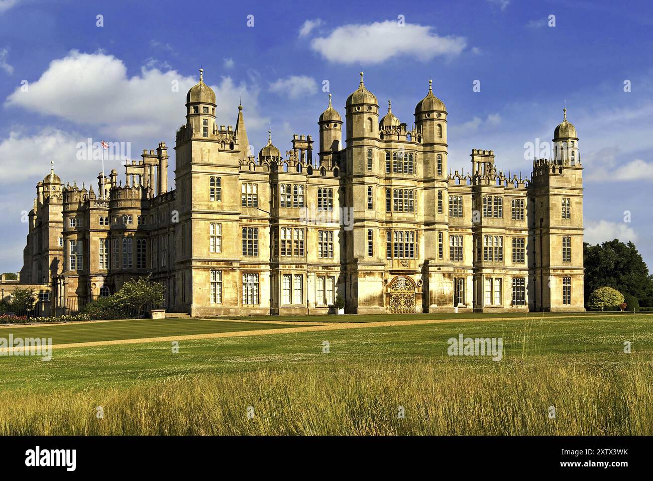 Burghley House, un castello di campagna inglese vicino a Stamford, Stamford, Inghilterra, Regno Unito, Europa Foto Stock