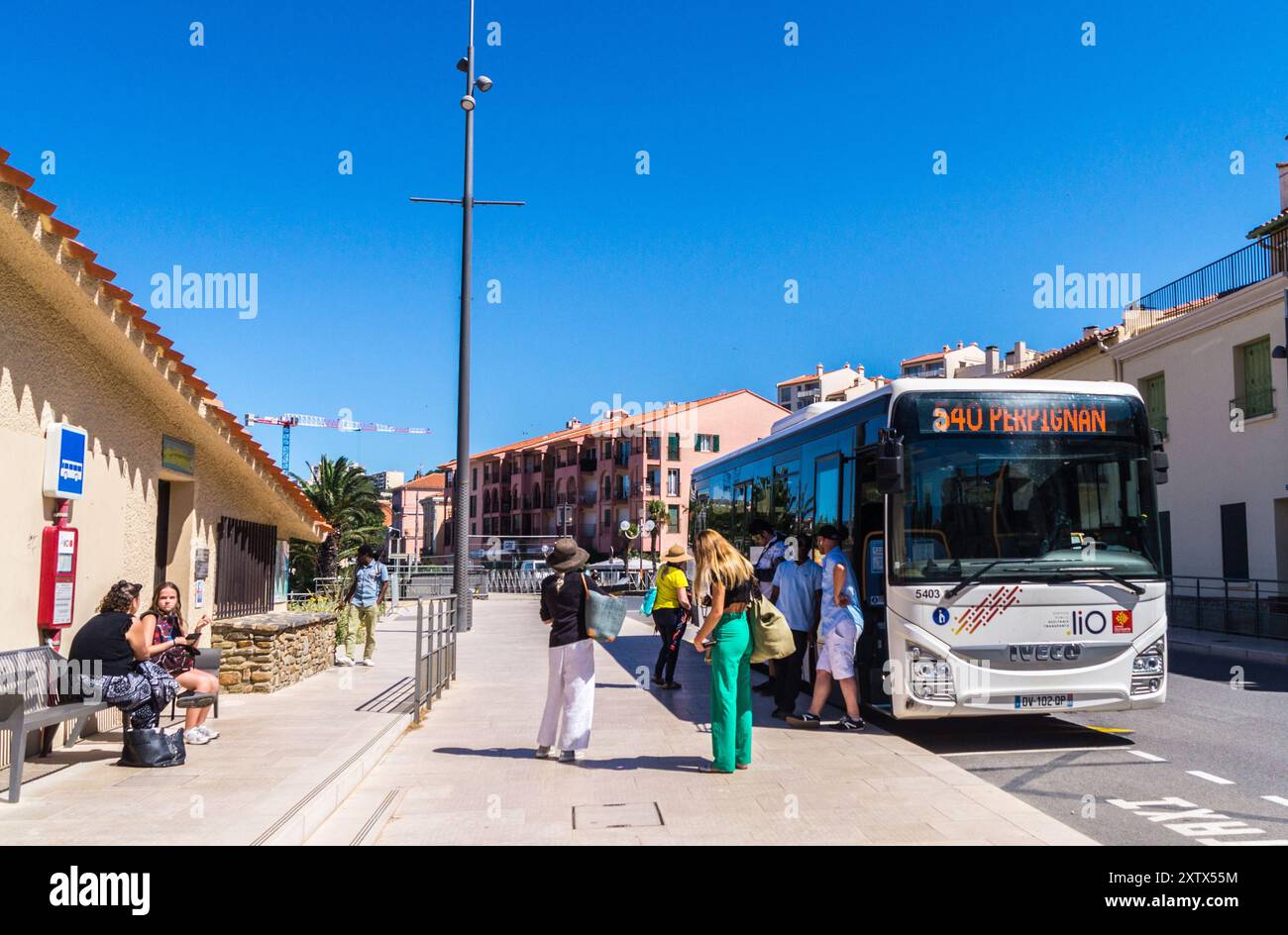 IVECO Lio, linea regionale 540, destinazione Perpignan, Banyuls-sur-Mer, Pyrénées Orientales, Occitanie, Francia Foto Stock