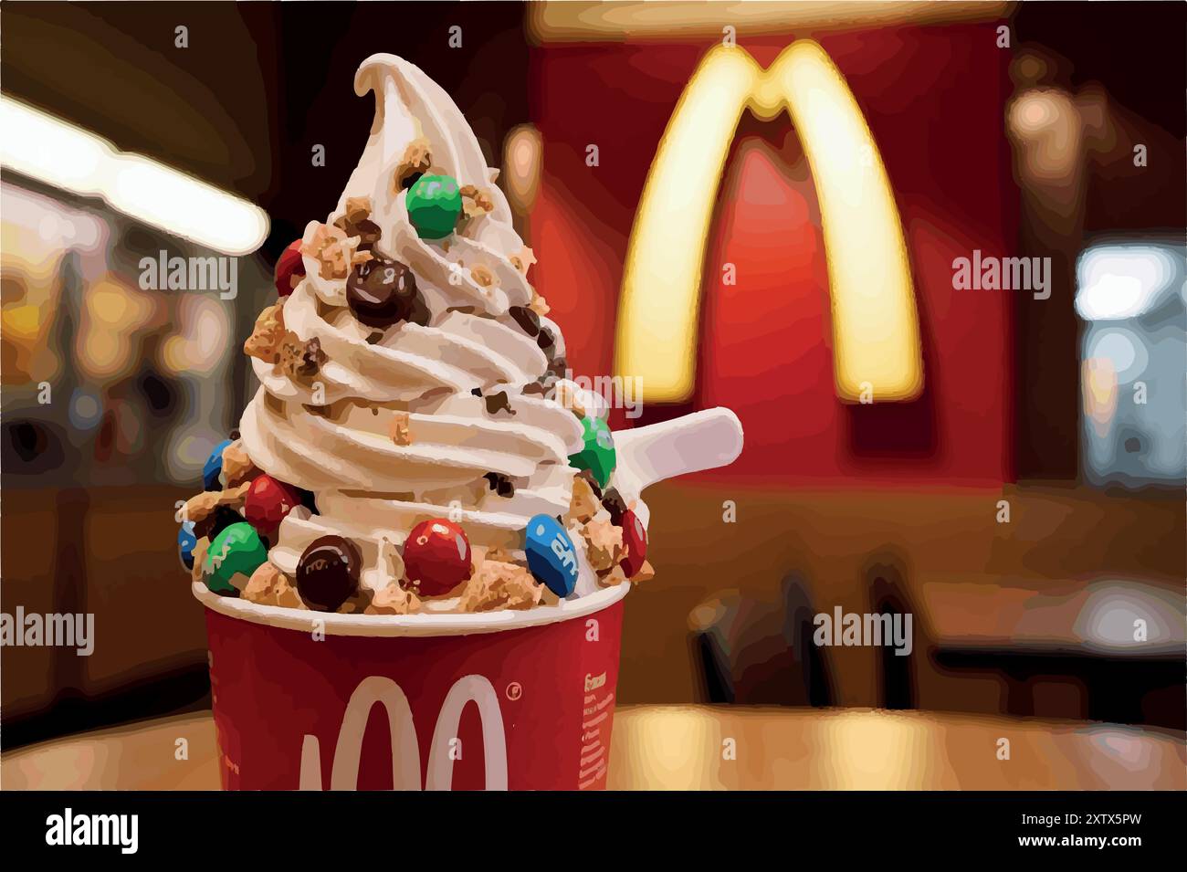 Assaggia il meglio di entrambi i mondi con un McFlurry, un gelato e una caramella. Illustrazione Vettoriale