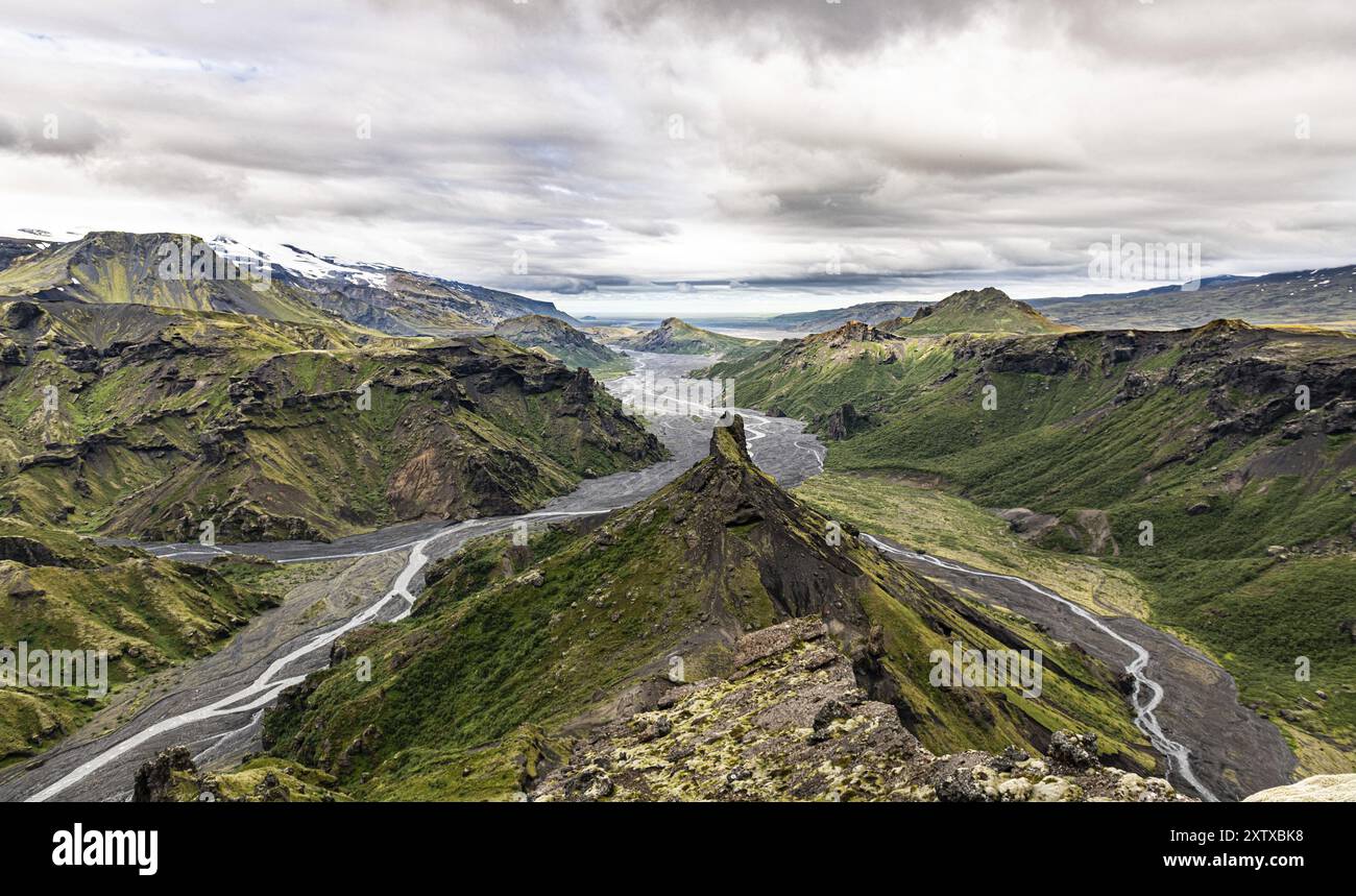 Un'incredibile ripresa nella zona di Eyjafjallajokull, nella parte occidentale dell'Islanda Foto Stock