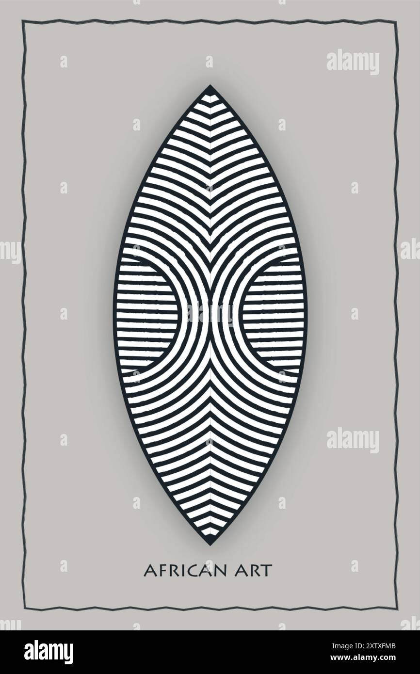 Scudo africano in legno, tavola tradizionale con ornamento tribale etnico, stile cartoni animati isolato su sfondo bianco. Decorata con arte afro, etnica Illustrazione Vettoriale