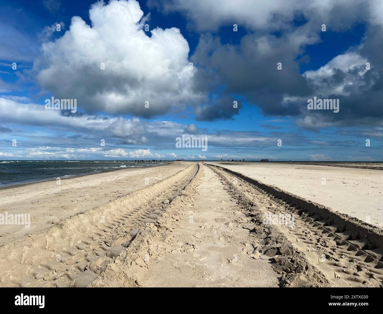 I cingoli di pneumatici per trattori Sandormen sulla sabbia sulla spiaggia di cape Grenen a Skagen, Danimarca. Foto Stock