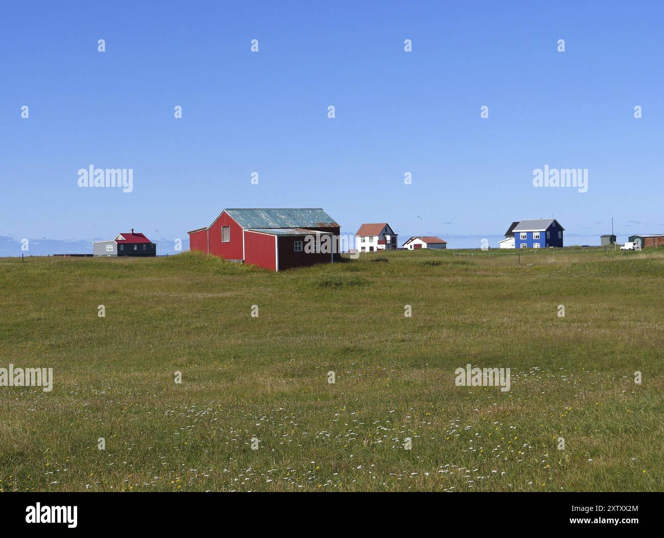 Case di Hafnir sul lato occidentale della penisola di Reykjanes in Islanda Foto Stock