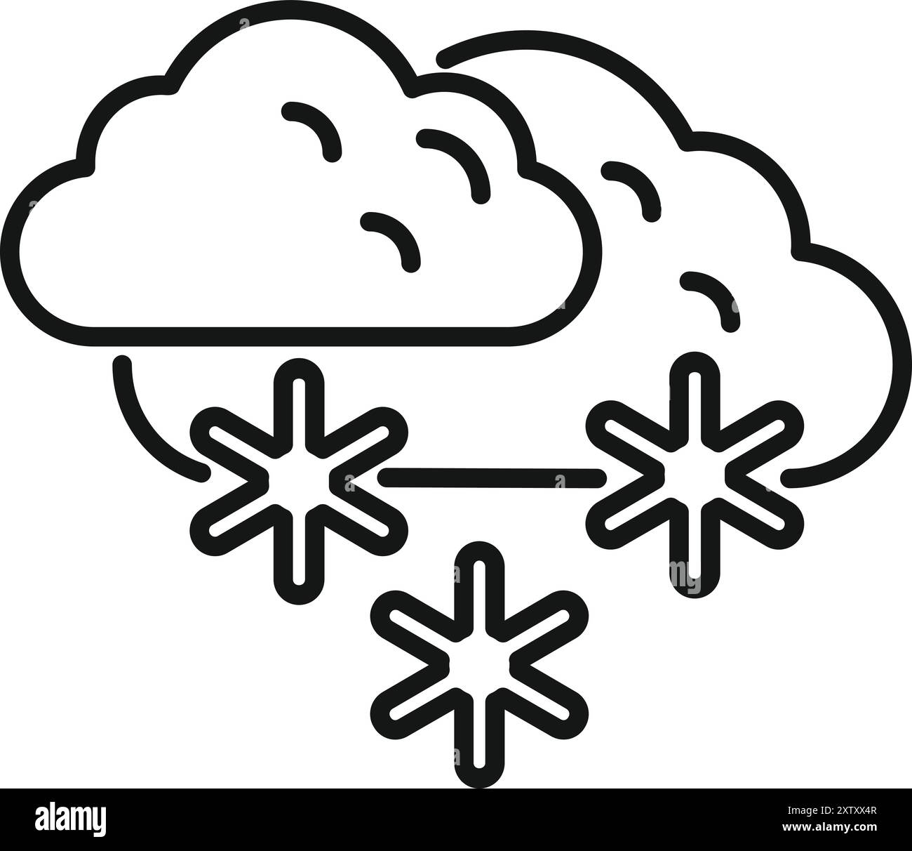 Semplice icona del contorno che rappresenta il tempo nevoso con fiocchi di neve che cadono dal cielo Illustrazione Vettoriale