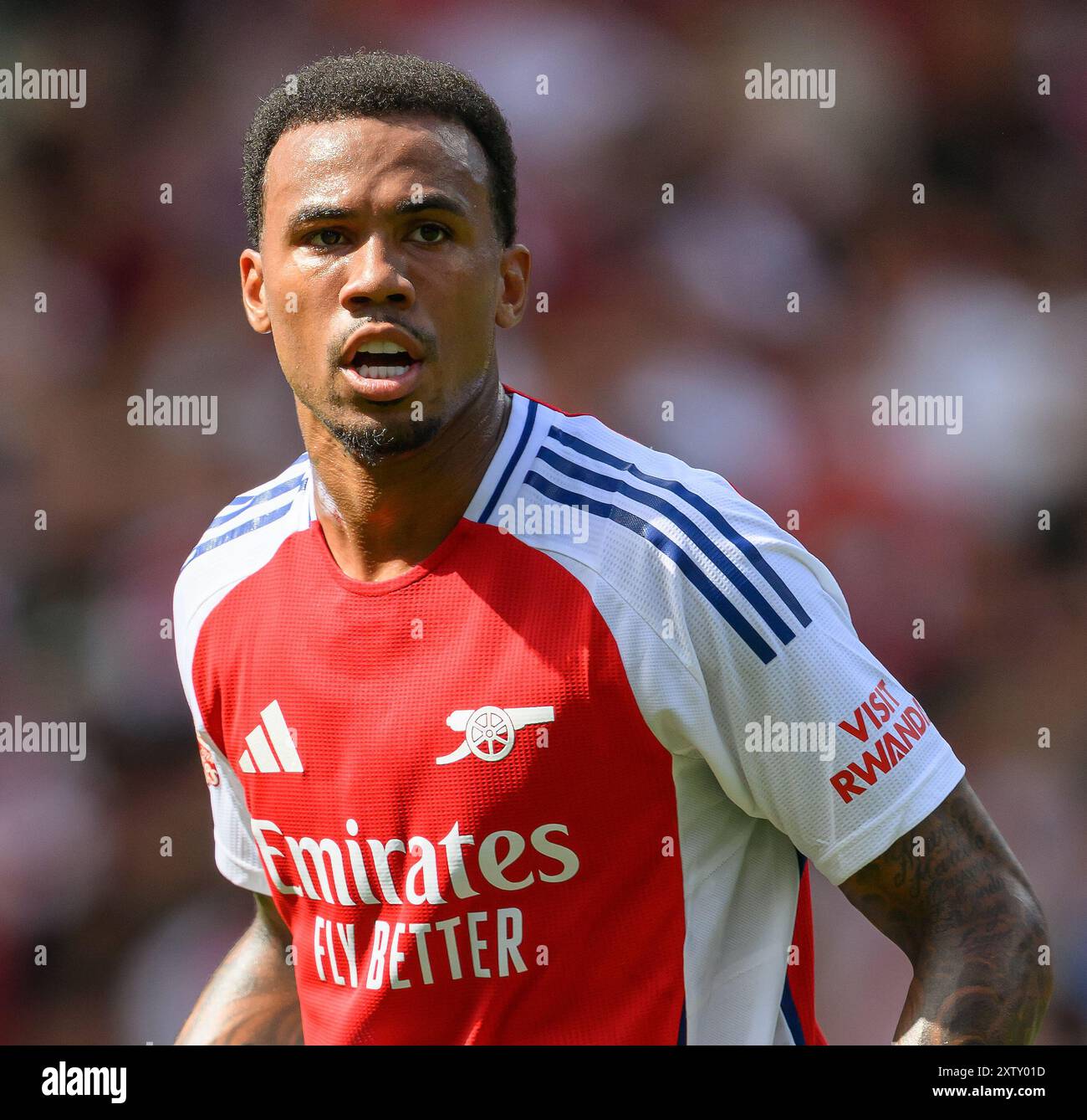 Londra, Regno Unito. 11 agosto 2024 - Arsenal V Olympique Lyonnais - Emirates Cup - Emirates Stadium. Gabriel dell'Arsenal in azione. Crediti immagine: Mark Pain / Alamy Live News Foto Stock