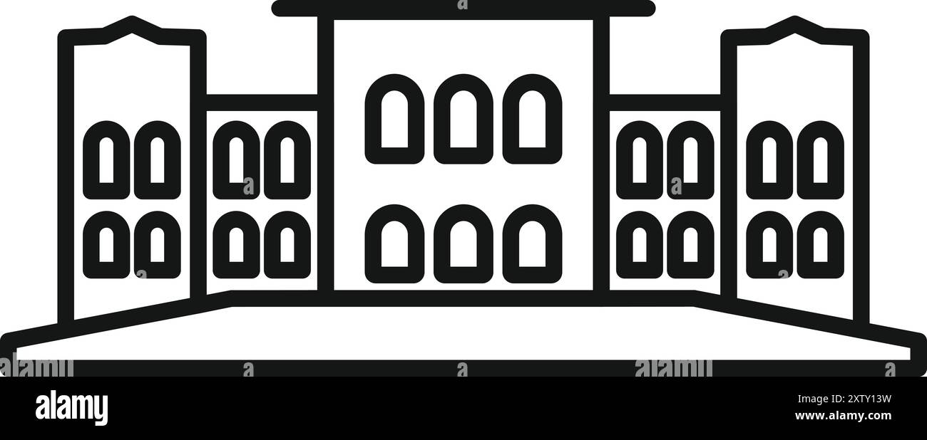 Icona del grande edificio del parlamento, illustrazione vettoriale a linee sottili Illustrazione Vettoriale