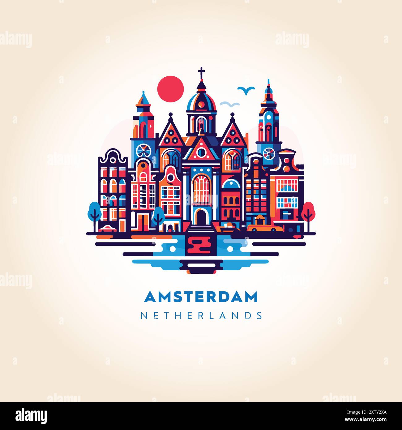 Skyline di Amsterdam: Illustrazione vettoriale astratta colorata Illustrazione Vettoriale