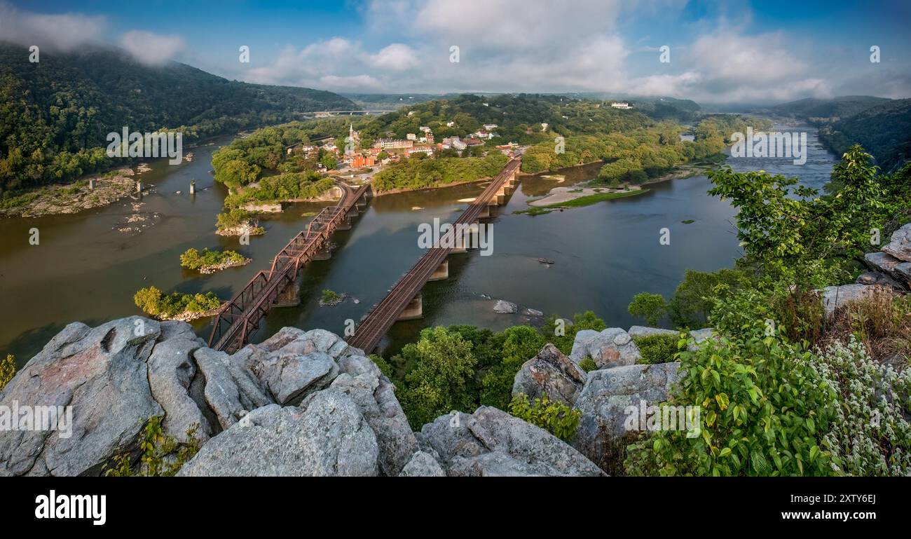 Harpers Ferry NHP è una città storica della contea di Jefferson, West Virginia. Si trova alla confluenza dei fiumi Potomac e Shenandoah dove Foto Stock