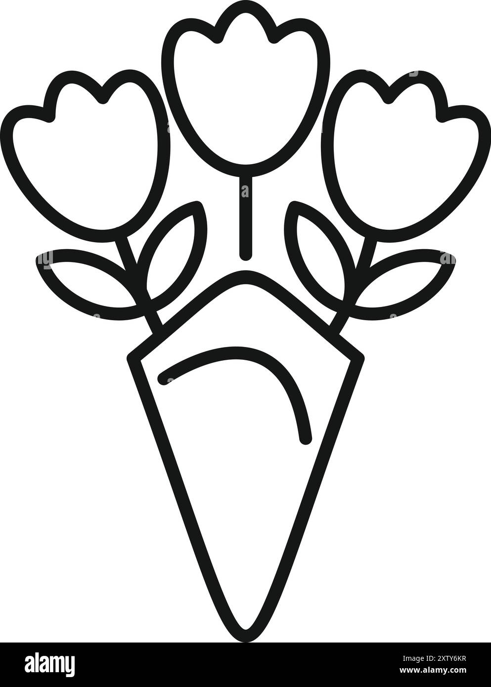 Icona minimalista di tre tulipani in un cono che rappresenta la primavera e la bellezza floreale Illustrazione Vettoriale