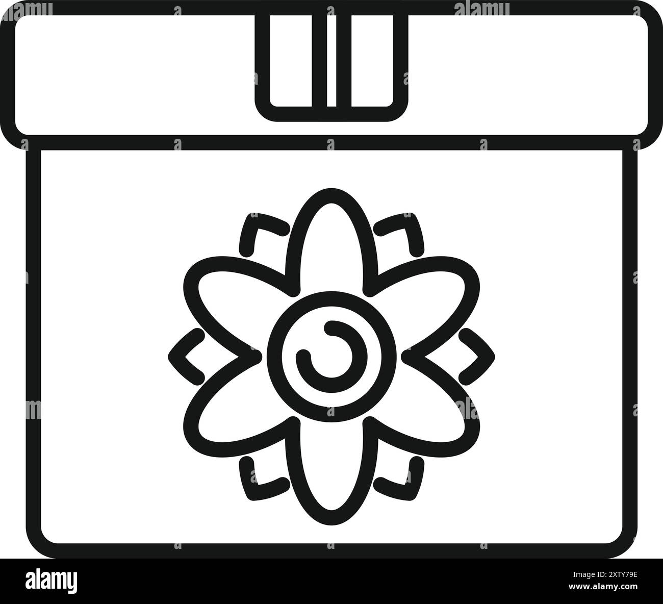 Scatola di cartone con un cartello nucleare che indica la presenza di residui radioattivi all'interno, evidenziando i pericoli di uno smaltimento improprio Illustrazione Vettoriale