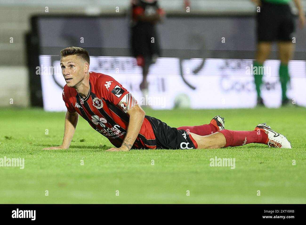 Seraing, Belgio. 16 agosto 2024. Niels Schouterden di Seraing nella foto durante una partita di calcio tra RFC Seraing e Jong Genk, a Seraing, il primo giorno del 2023-2024 'Challenger Pro League' 1B seconda divisione del campionato belga, venerdì 16 agosto 2024. BELGA PHOTO BRUNO FAHY credito: Belga News Agency/Alamy Live News Foto Stock