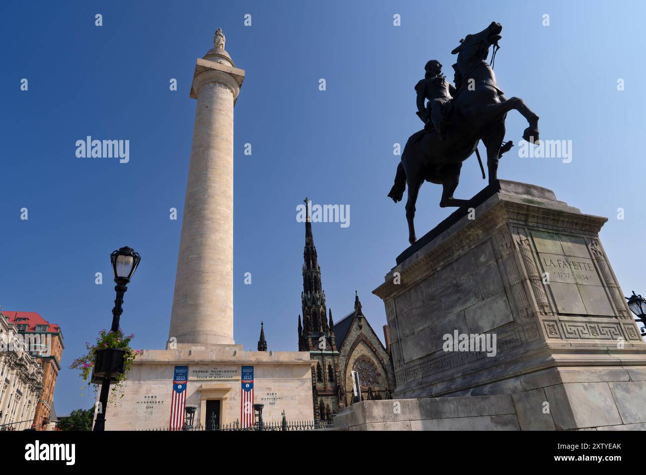 Statua di George Washington nel quartiere di Mount Vernon a Baltimora, Maryland, 14 agosto 2024 Foto Stock