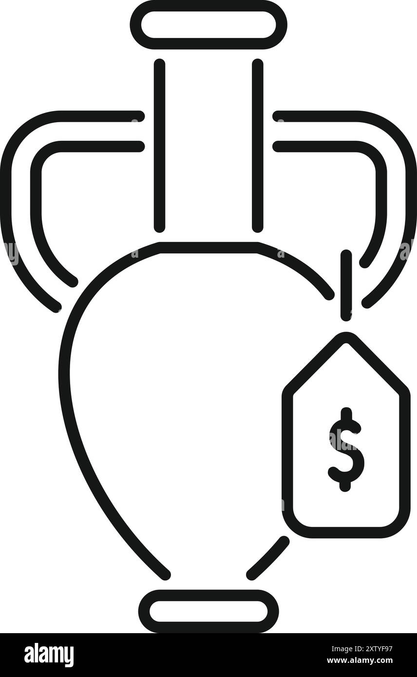 Anfora greca antica con prezzo che rappresenta il negozio online del museo che vende manufatti storici Illustrazione Vettoriale