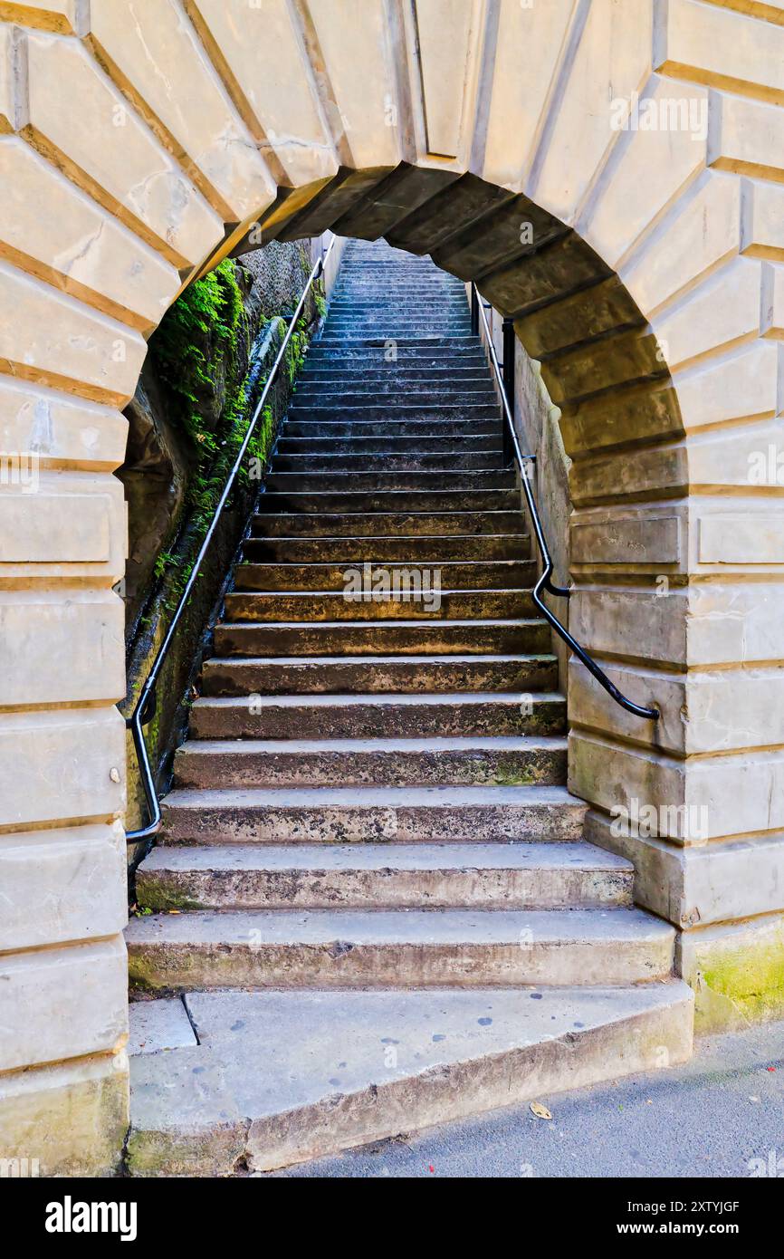 Scala storica di Argyle in un ambiente di arenaria del Rocks, quartiere herigate della città di Sydney. Foto Stock
