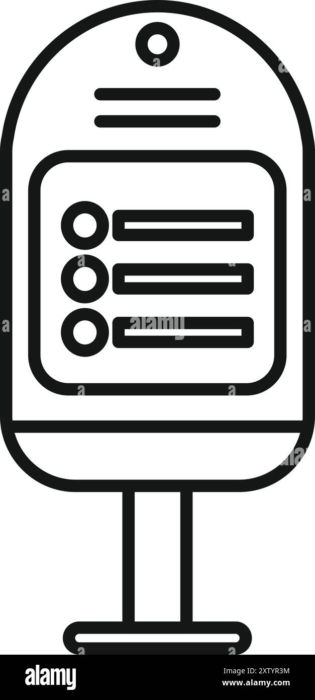 Icona lineare di una fermata dell'autobus che mostra l'orario con tre linee in stand Illustrazione Vettoriale
