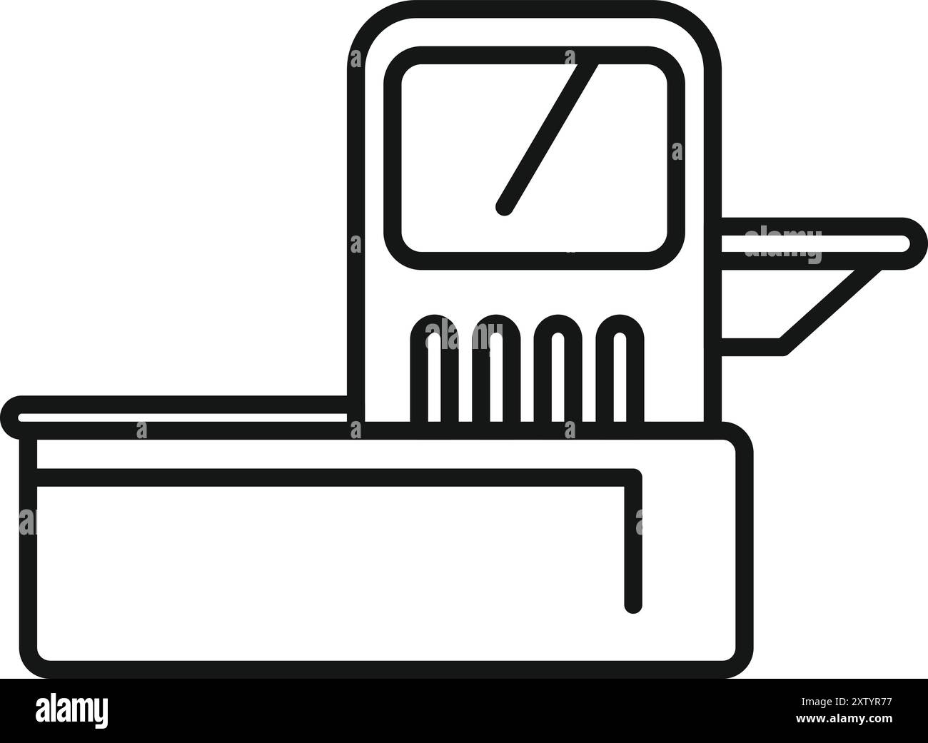 Macchina per il check-in self-service all'aeroporto con scansione di una carta d'imbarco prima della partenza Illustrazione Vettoriale