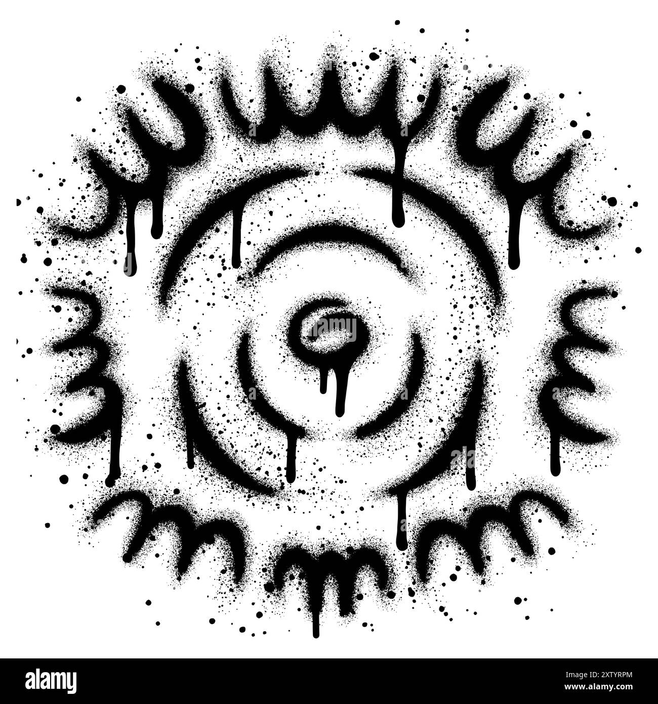 vettore di vernice spray solare. Graffiti, grunge, graffiti alla luce del sole spruzzano su sfondo bianco. Illustrazione Vettoriale