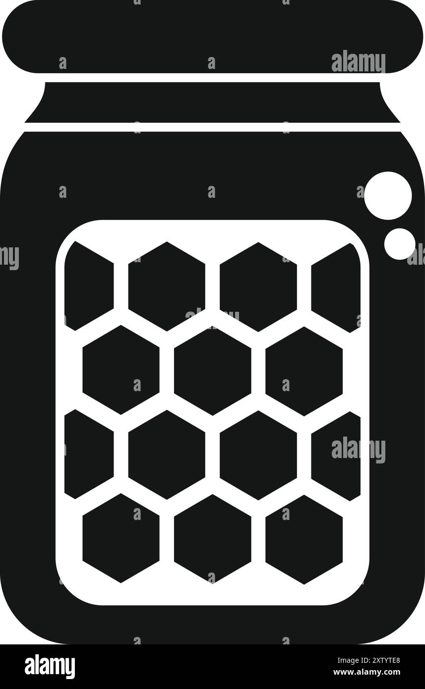 Icona in bianco e nero di un vaso riempito di miele e con motivo a nido d'ape Illustrazione Vettoriale