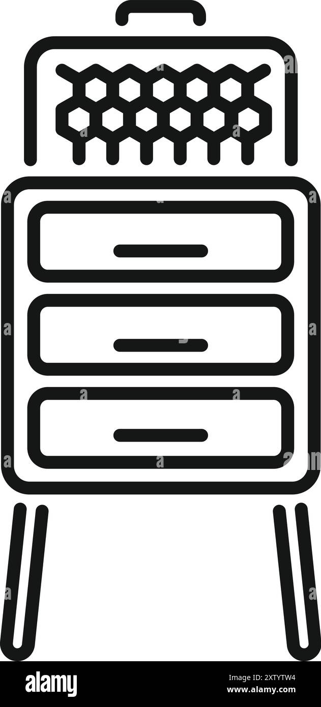 Disegno in linea di un alveare portatile trasportato per la produzione di miele Illustrazione Vettoriale