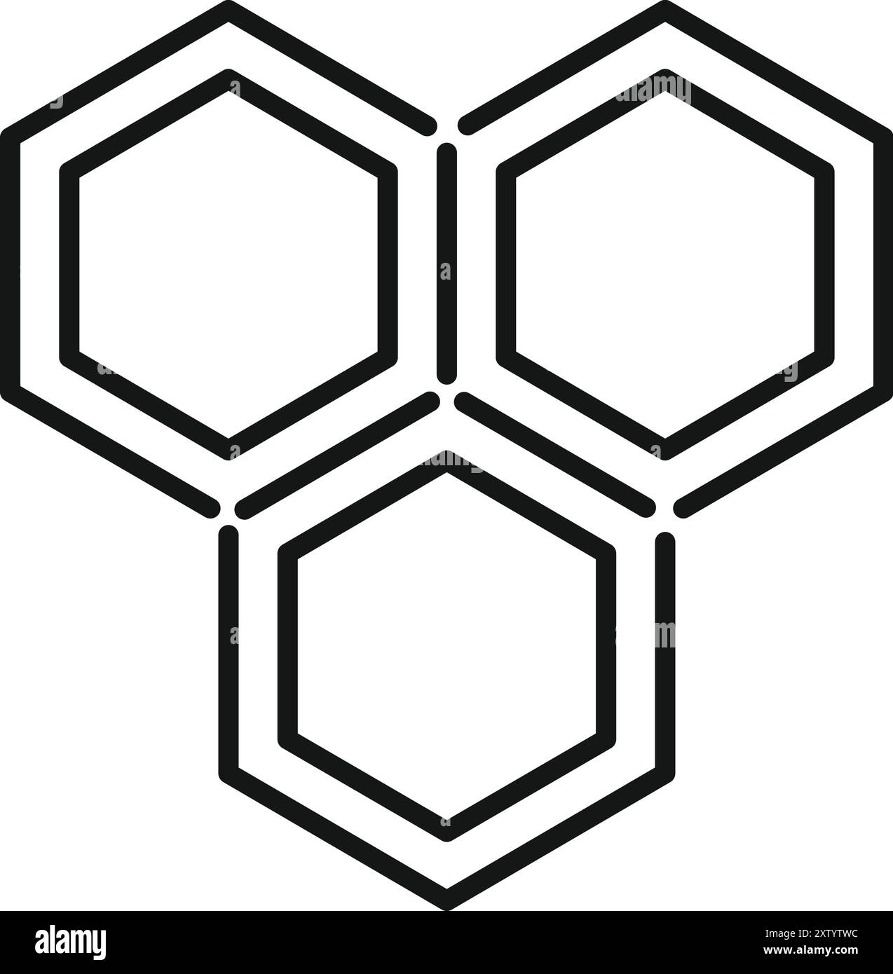 Semplice icona di una struttura a nido d'ape formata da tre esagoni collegati Illustrazione Vettoriale